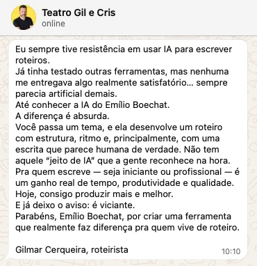 Print da mensagem de Gilmar Cerqueira