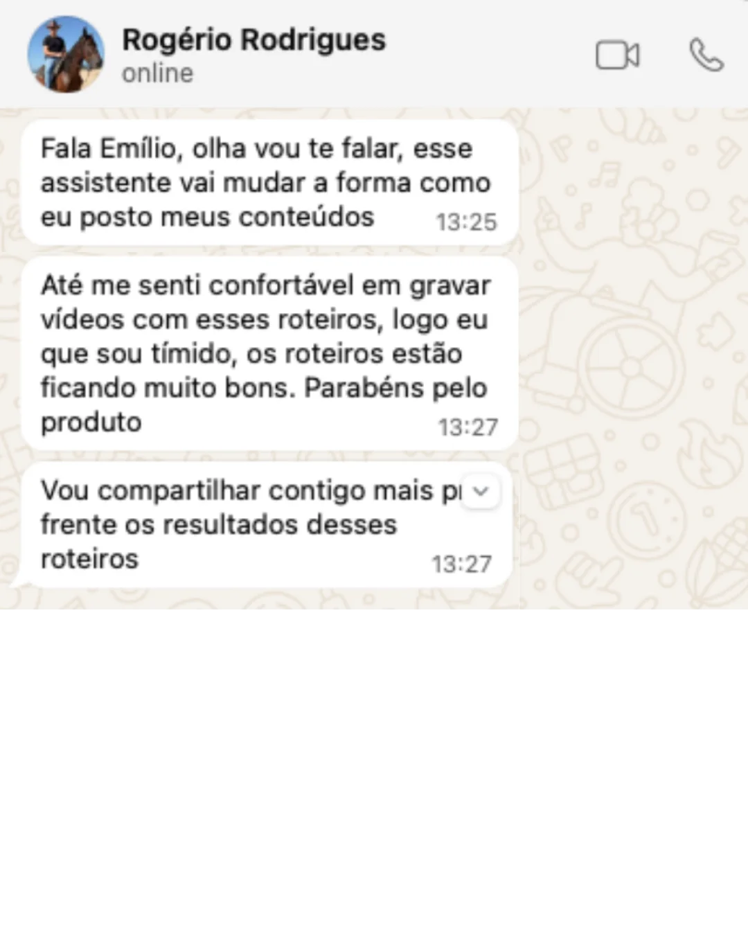 Print da mensagem de Rogério Rodrigues